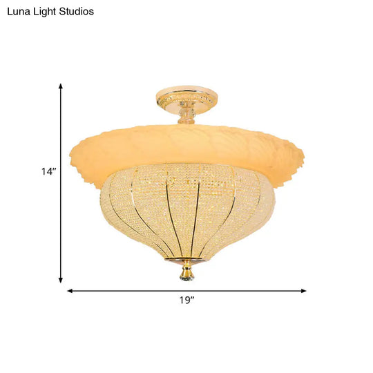 Gold Led Industrial Crystal-Encrusted Semi Flush Ceiling Light