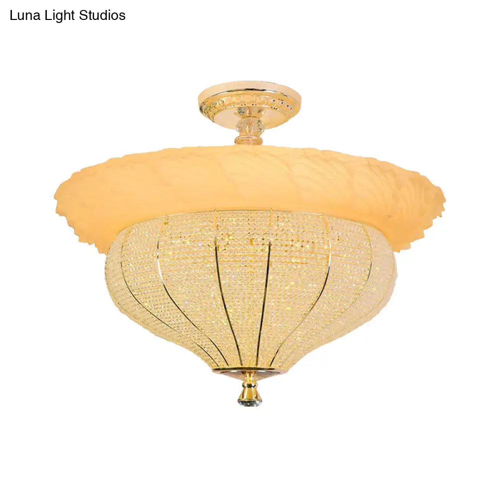 Gold Led Industrial Crystal - Encrusted Semi Flush Ceiling Light