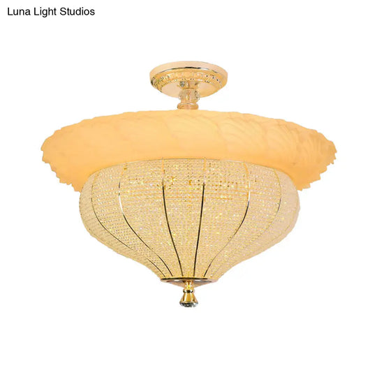 Gold Led Industrial Crystal - Encrusted Semi Flush Ceiling Light