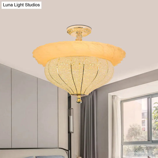 Gold Led Industrial Crystal-Encrusted Semi Flush Ceiling Light