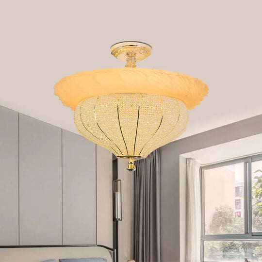 Gold Led Industrial Crystal - Encrusted Semi Flush Ceiling Light