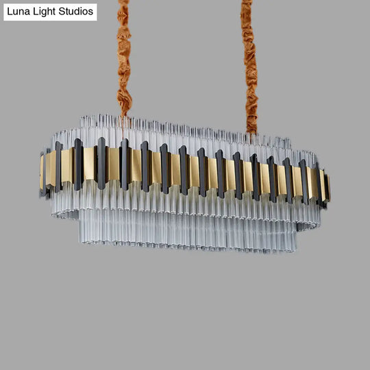 Gold Led Island Chandelier: Contemporary Oval Clear Glass Tubes Ceiling Lamp