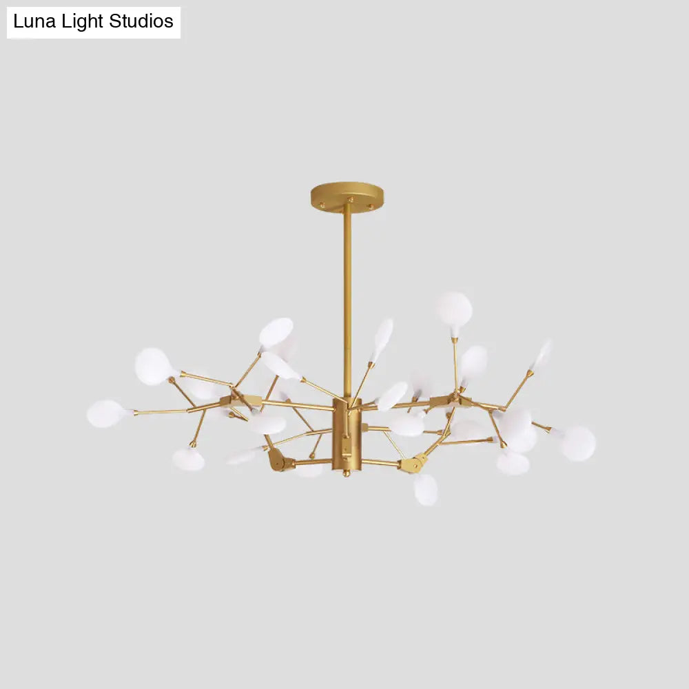 Gold Led Metal Branch Chandelier - Simple Hanging Pendant For Dining Room Ceiling