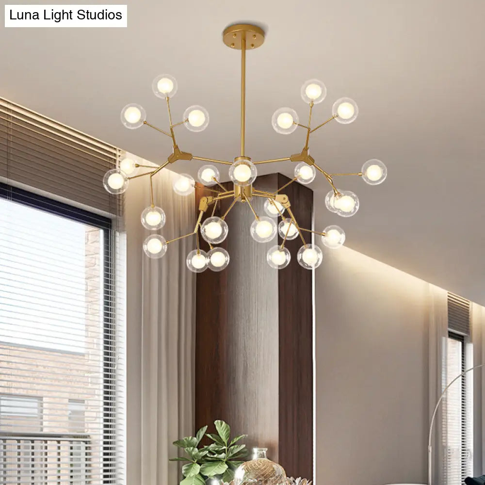 Gold Led Metal Branch Chandelier - Simple Hanging Pendant For Dining Room Ceiling