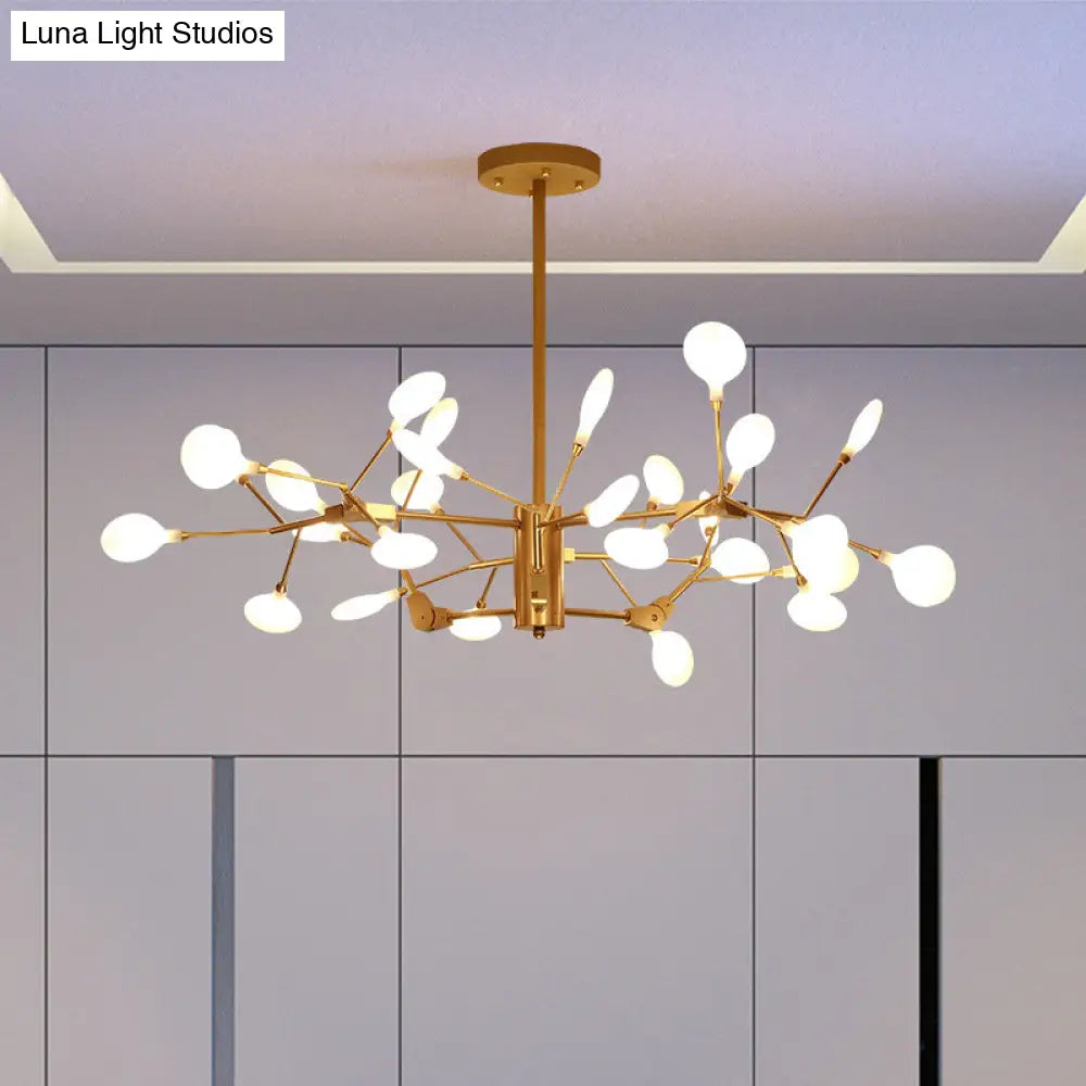 Gold Led Metal Branch Chandelier - Simple Hanging Pendant For Dining Room Ceiling