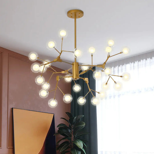 Gold Led Metal Branch Chandelier - Simple Hanging Pendant For Dining Room Ceiling / Bubble