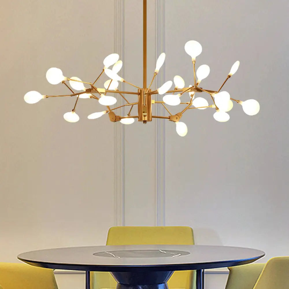 Gold Led Metal Branch Chandelier - Simple Hanging Pendant For Dining Room Ceiling / Leaf