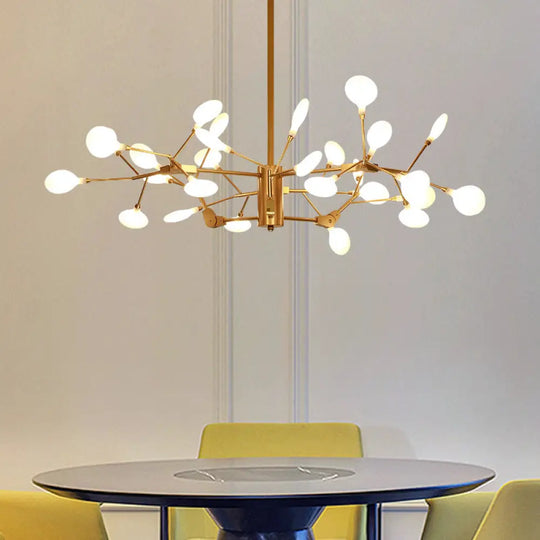 Gold Led Metal Branch Chandelier - Simple Hanging Pendant For Dining Room Ceiling / Leaf