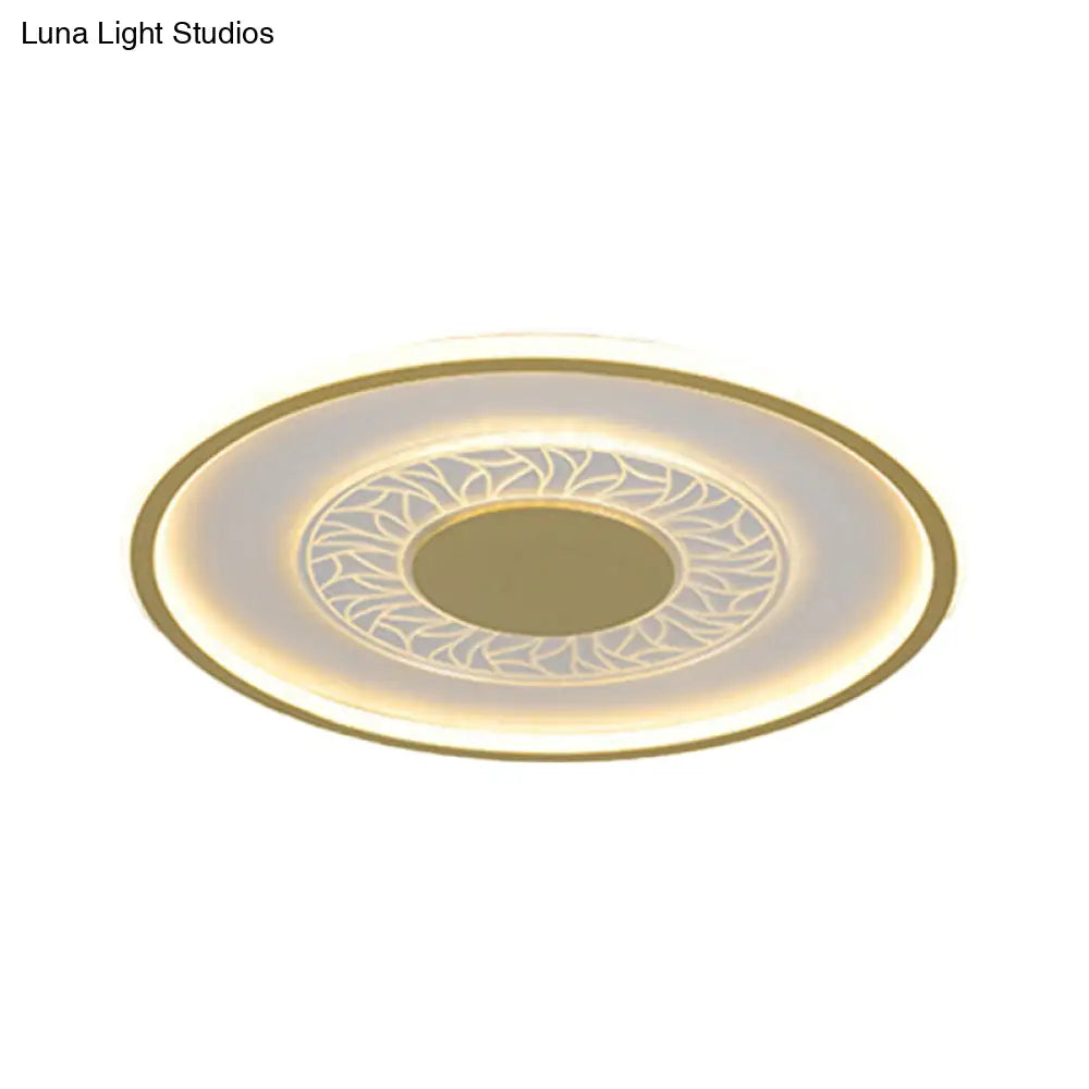 Gold Led Metal Flush Ceiling Lamp - 16’/19.5’ Simple Design Square/Round Fixture