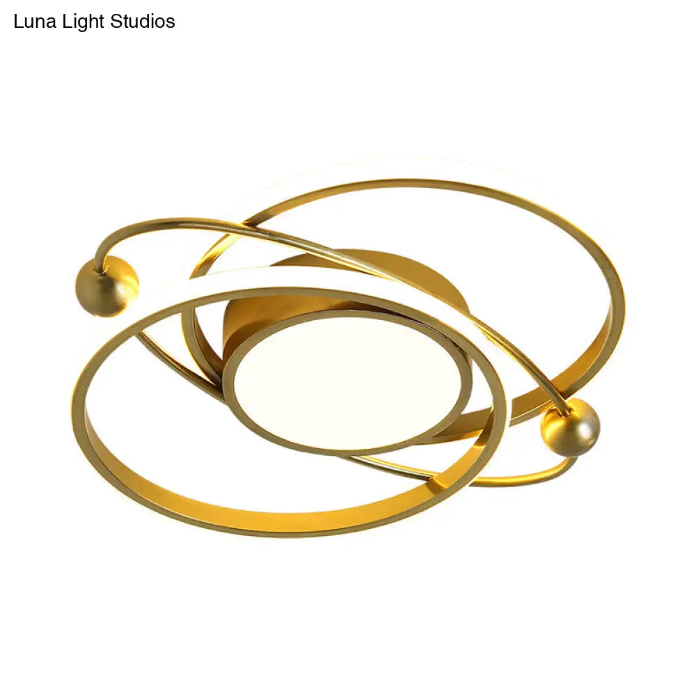 Gold Led Modern Flush Ceiling Light - Semi Mount Circular Design With Warm/White For Bedroom