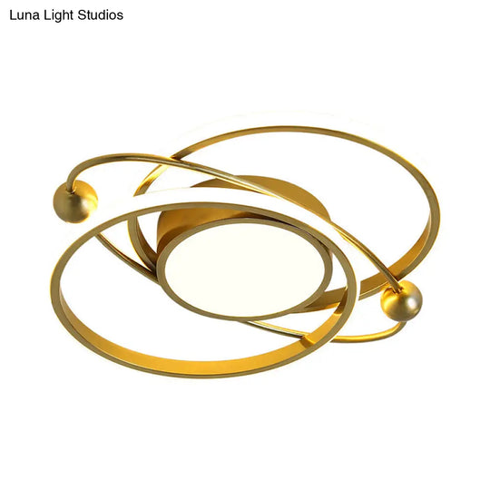 Gold Led Modern Flush Ceiling Light - Semi Mount Circular Design With Warm/White For Bedroom