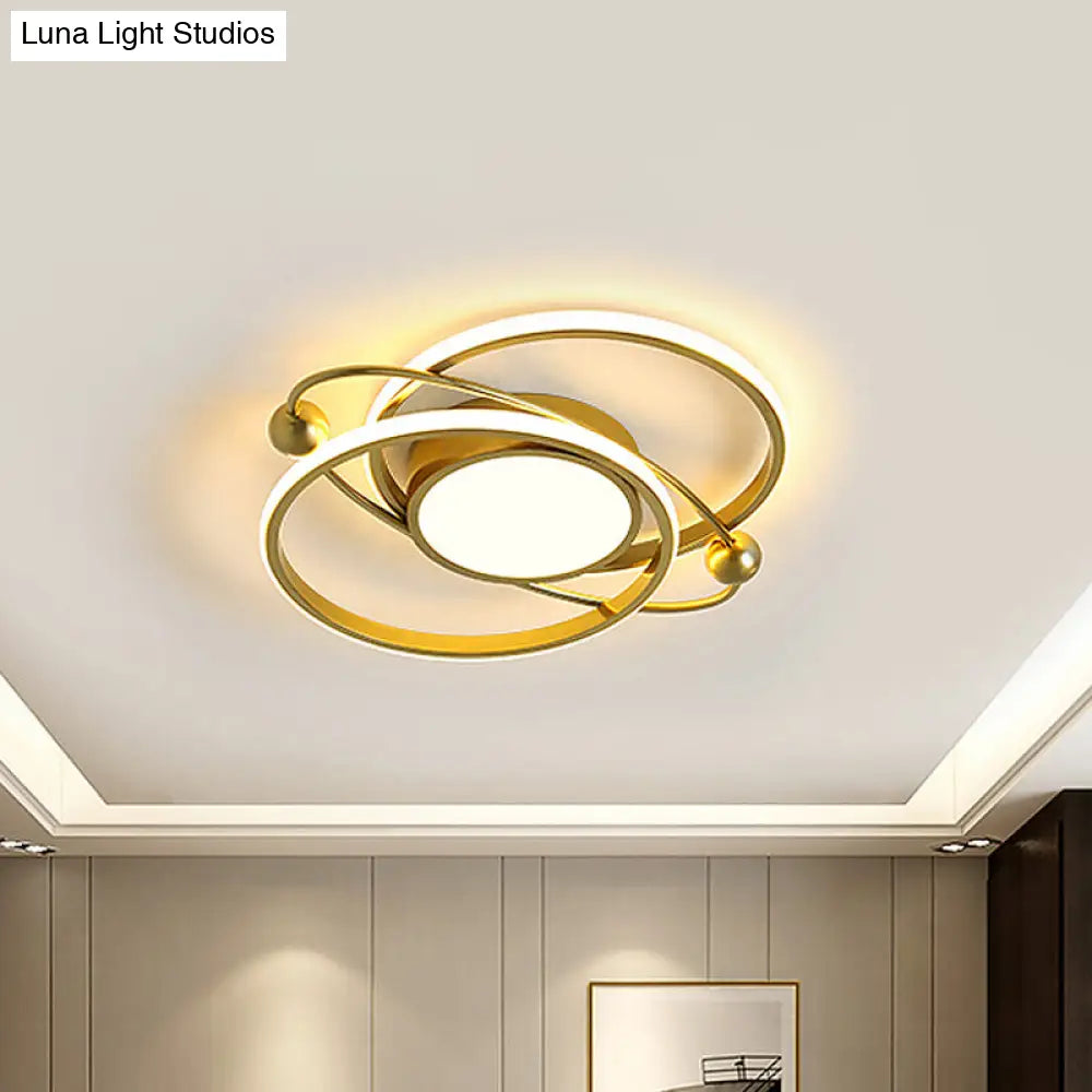 Gold Led Modern Flush Ceiling Light - Semi Mount Circular Design With Warm/White For Bedroom / Warm
