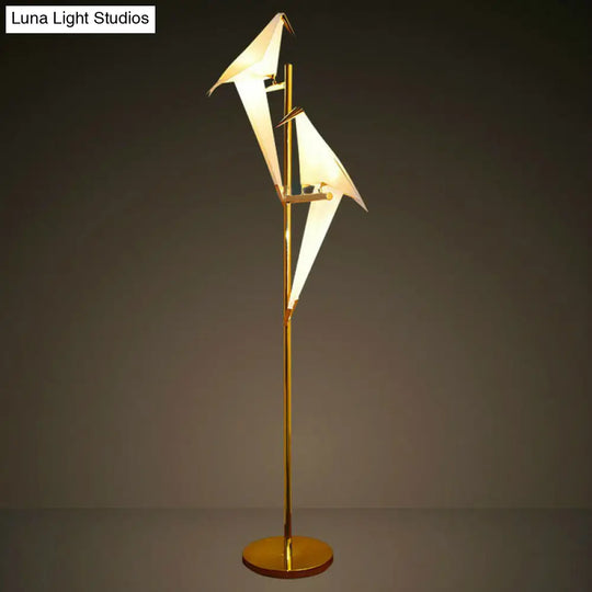 Gold Led Paper Crane Floor Light: Art Deco Acrylic Living Room Standing Lamp