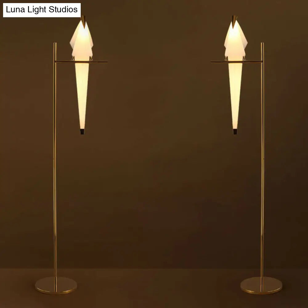 Gold Led Paper Crane Floor Light: Art Deco Acrylic Living Room Standing Lamp