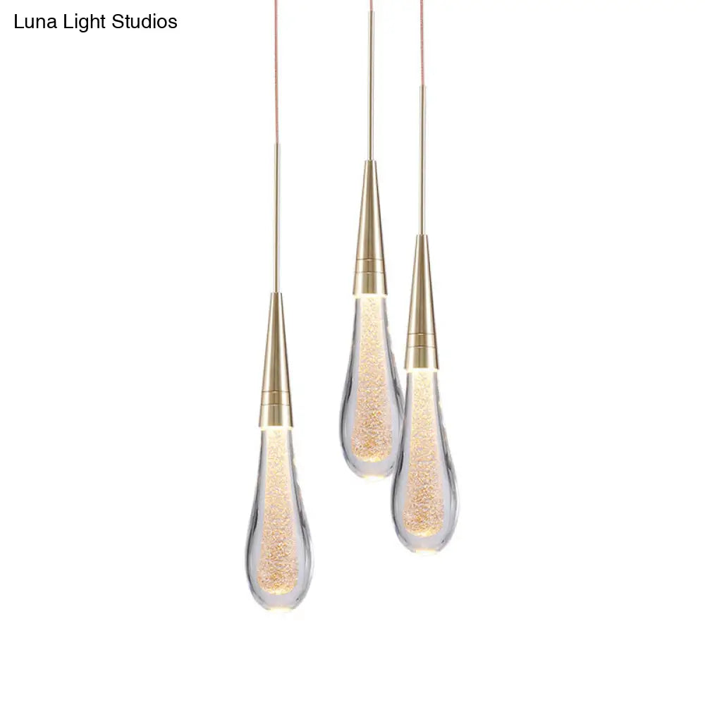 Clear Crystal Glass Suspension Pendant Light In Gold - Decorative Waterdrop Design Perfect For