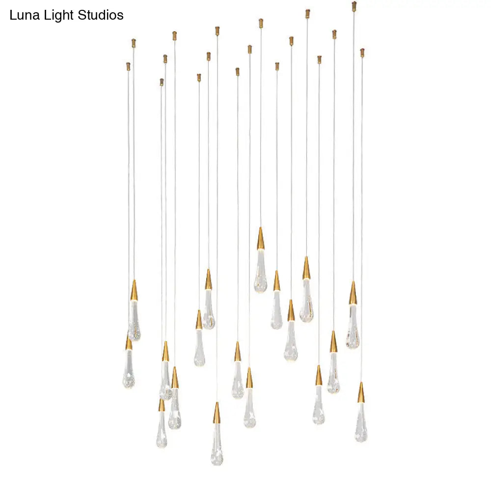 Clear Crystal Glass Suspension Pendant Light In Gold - Decorative Waterdrop Design Perfect For