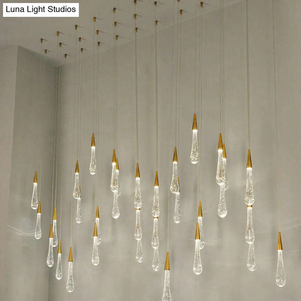 Clear Crystal Glass Suspension Pendant Light In Gold - Decorative Waterdrop Design Perfect For