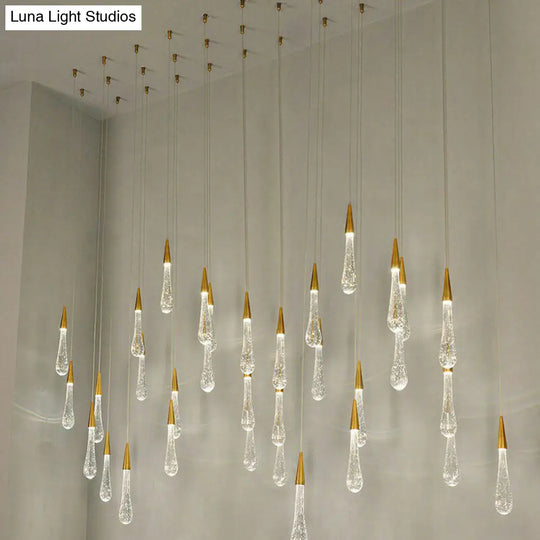 Clear Crystal Glass Suspension Pendant Light In Gold - Decorative Waterdrop Design Perfect For