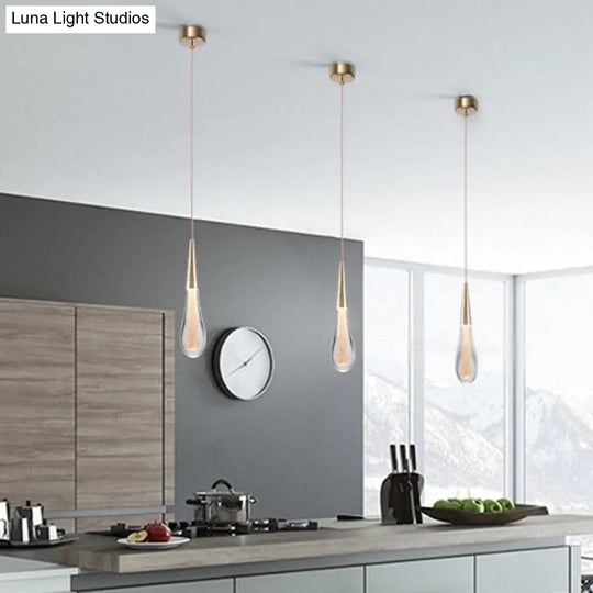 Clear Crystal Glass Suspension Pendant Light In Gold - Decorative Waterdrop Design Perfect For