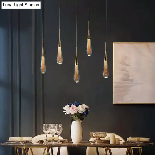 Clear Crystal Glass Suspension Pendant Light In Gold - Decorative Waterdrop Design Perfect For