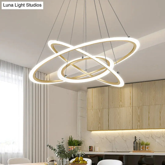 Gold Led Pendant Light Fixture - Minimalist 3-Loop Shaped Metal Chandelier