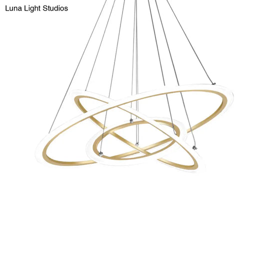 Gold Led Pendant Light Fixture - Minimalist 3-Loop Shaped Metal Chandelier