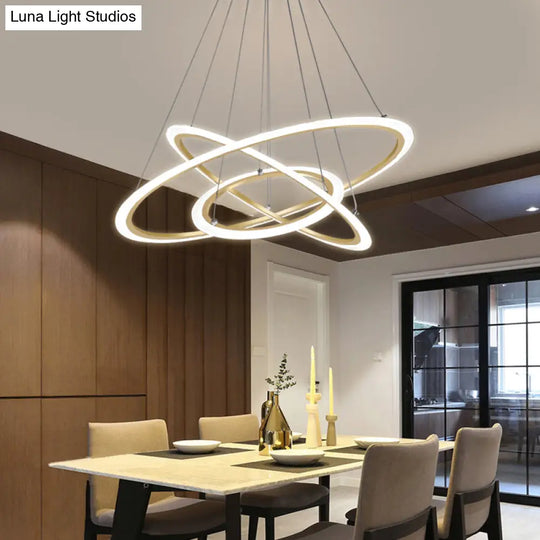 Gold Led Pendant Light Fixture - Minimalist 3-Loop Shaped Metal Chandelier