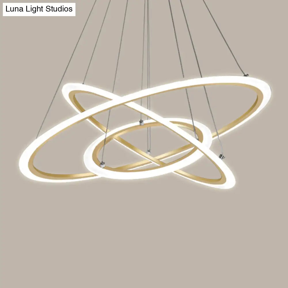 Brushed Gold Led Chandelier - Minimalist Metal 3-Loop Pendant Light Fixture