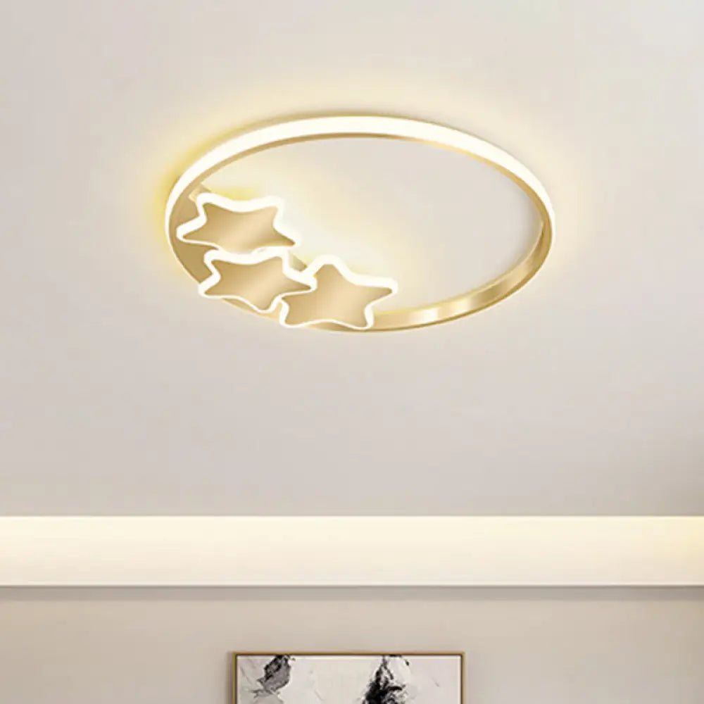 Gold Led Ring & Star Acrylic Flushmount Ceiling Light In Warm/White / Warm