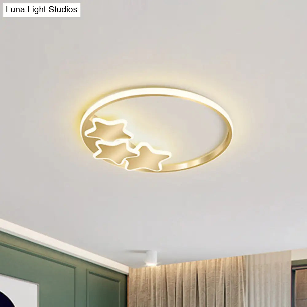 Gold Led Ring & Star Acrylic Flushmount Ceiling Light In Warm/White