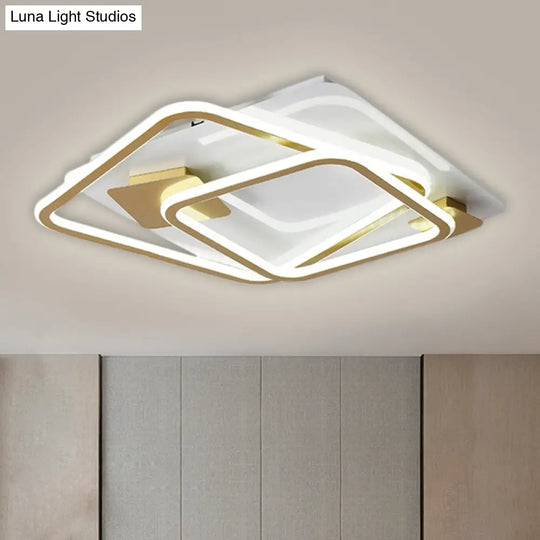 Gold Led Square Bedroom Ceiling Light - Semi Flush Mount With Metal Simplicity