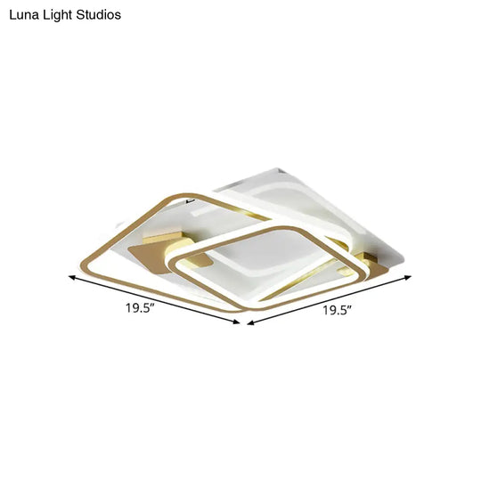 Gold Led Square Bedroom Ceiling Light - Semi Flush Mount With Metal Simplicity