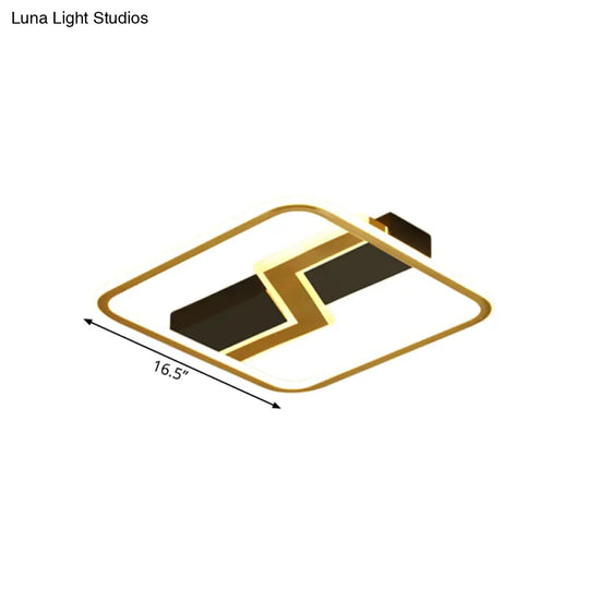 Gold Led Square Flush Mount Ceiling Lamp With Lightning Design - 16.5/20.5 Simple & Stylish For