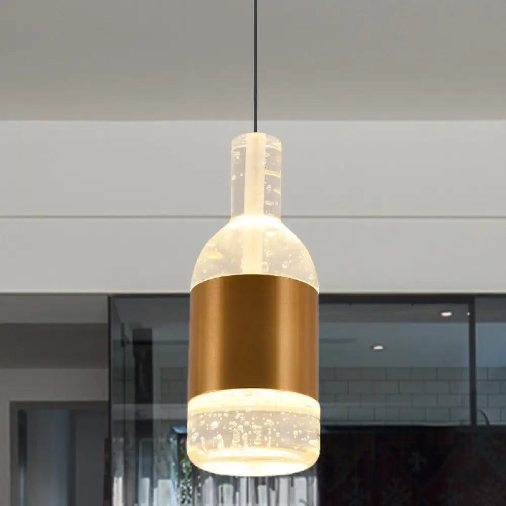 Gold Led Suspension Light: Bottle/Wine Cup Water Crystal Ceiling Pendant For Dining Table Décor /