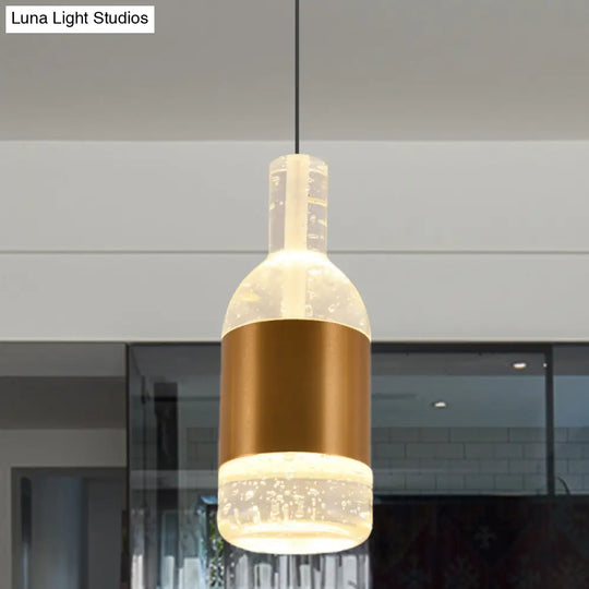 Gold Led Suspension Light: Bottle/Wine Cup Water Crystal Ceiling Pendant For Dining Table Décor