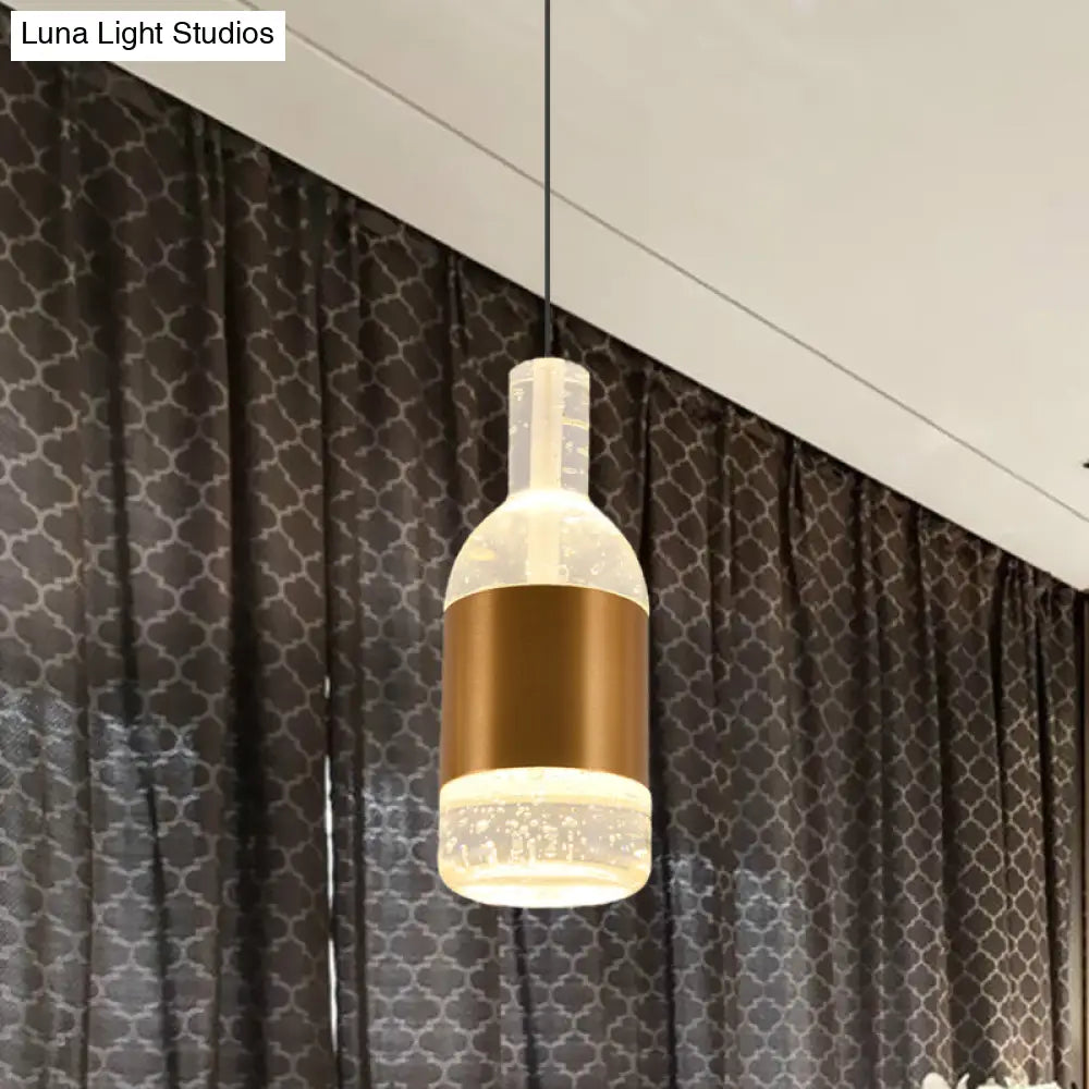 Gold Led Suspension Light: Bottle/Wine Cup Water Crystal Ceiling Pendant For Dining Table Décor