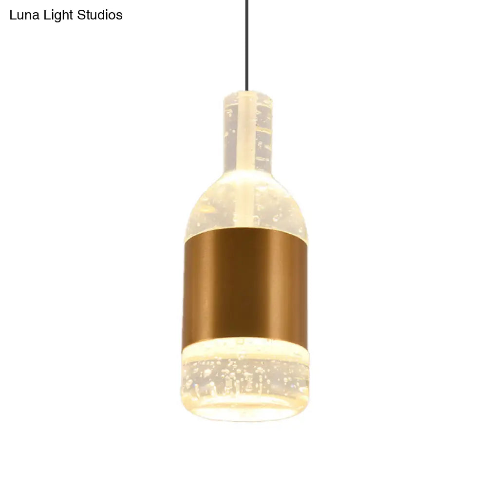 Gold Led Suspension Light: Bottle/Wine Cup Water Crystal Ceiling Pendant For Dining Table Décor