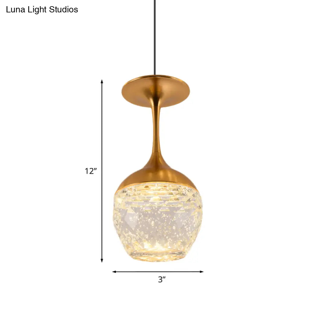 Gold Led Suspension Light: Bottle/Wine Cup Water Crystal Ceiling Pendant For Dining Table Décor