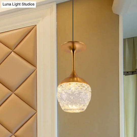 Gold Led Suspension Light: Bottle/Wine Cup Water Crystal Ceiling Pendant For Dining Table Décor