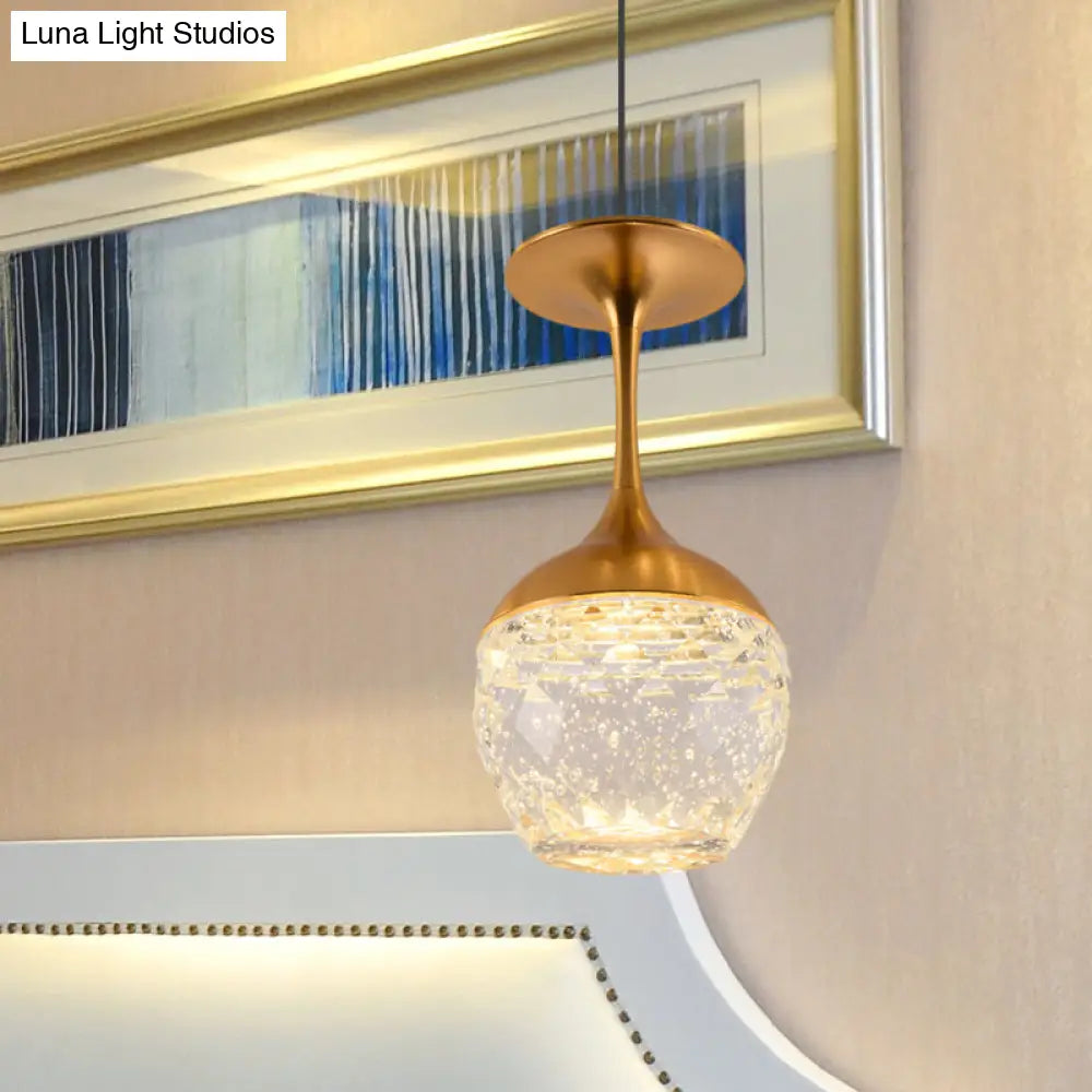 Gold Led Suspension Light: Bottle/Wine Cup Water Crystal Ceiling Pendant For Dining Table Décor