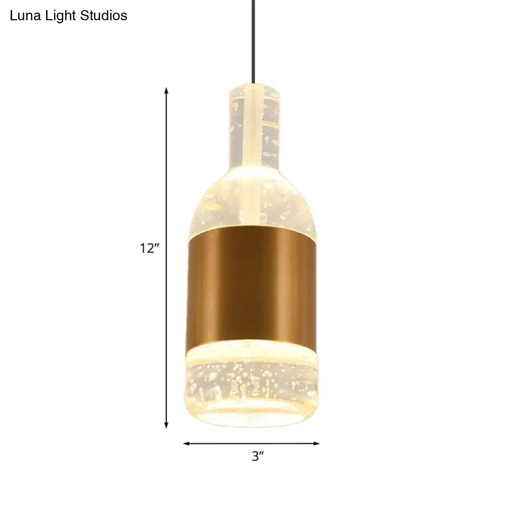 Gold Led Suspension Light: Bottle/Wine Cup Water Crystal Ceiling Pendant For Dining Table Décor