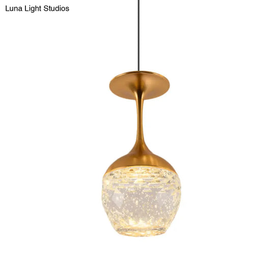 Gold Led Suspension Light: Bottle/Wine Cup Water Crystal Ceiling Pendant For Dining Table Décor