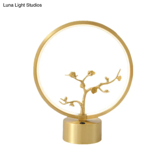 Gold Led Tree Decor Night Light - Modern Metallic Ring Table Lighting