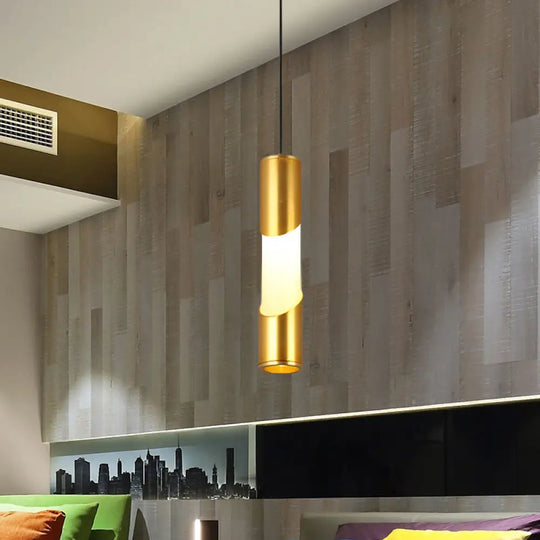 Gold Led Tube Pendant Light - Modern Metallic Hanging Lamp For Restaurants Warm/White Lighting /