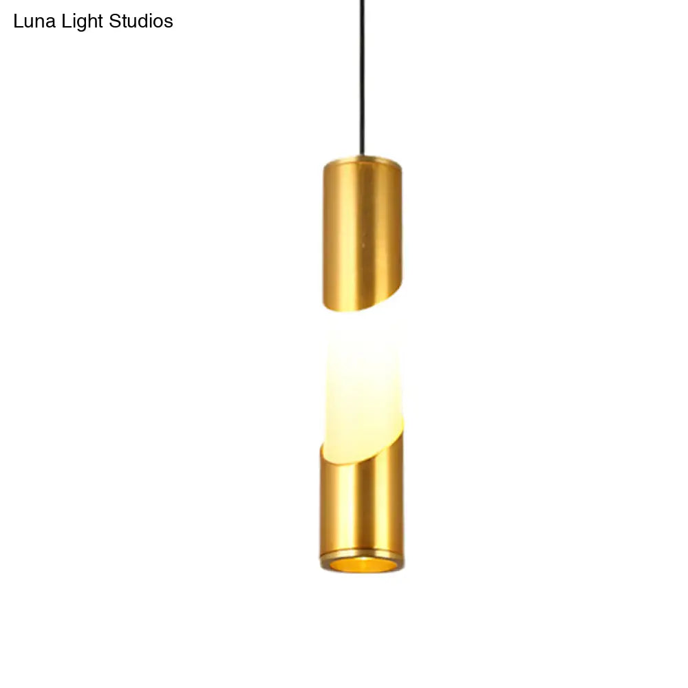 Gold Led Tube Pendant Light - Modern Metallic Hanging Lamp For Restaurants Warm/White Lighting