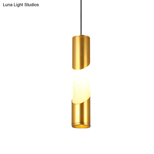 Gold Led Tube Pendant Light - Modern Metallic Hanging Lamp For Restaurants Warm/White Lighting