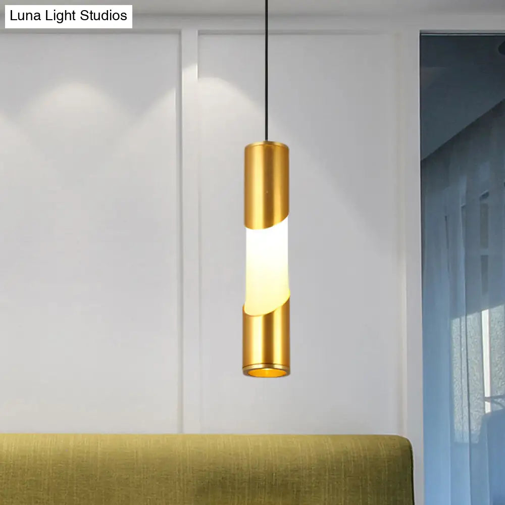 Gold Tube Pendant Light With Simple Led Design - Metallic Hanging Lamp For Restaurants In Warm/White