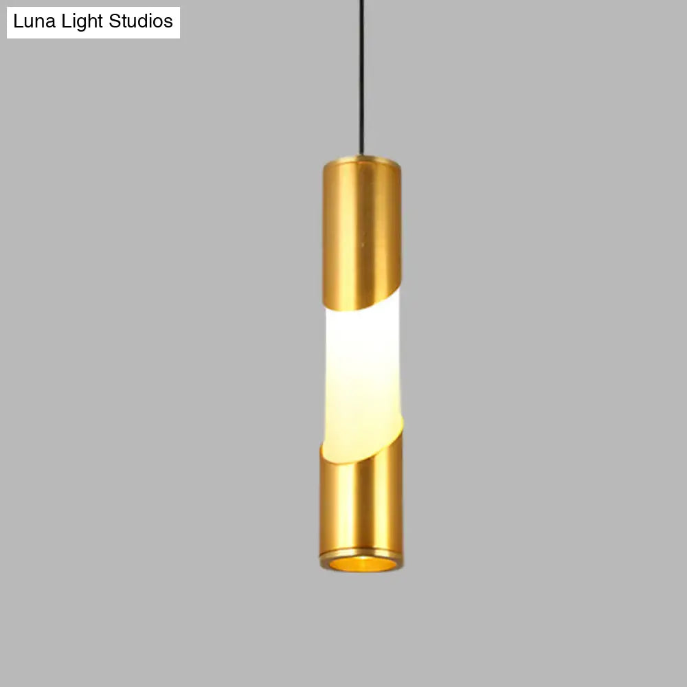 Gold Tube Pendant Light With Simple Led Design - Metallic Hanging Lamp For Restaurants In Warm/White