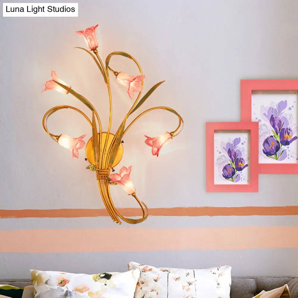 Gold Lily 6-Head Metal Sconce Lamp For Romantic Living Room Lighting