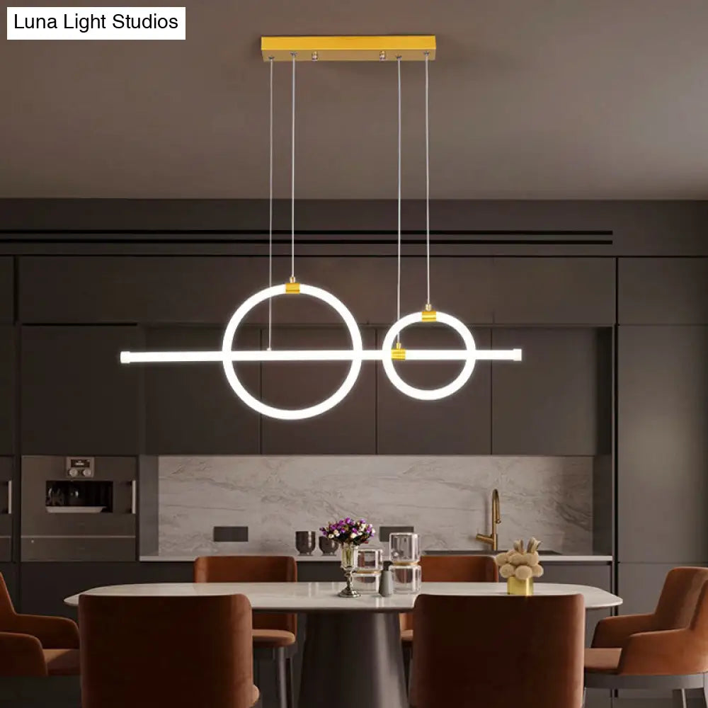 Gold Linear And Ring Led Island Chandelier For Dining Room With Simplicity Acrylic Design